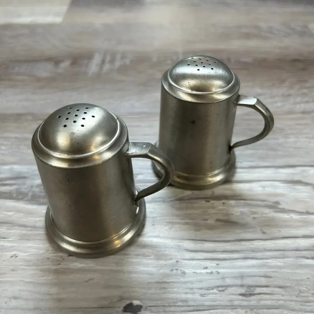 Vintage Mini Pewter-Style Tankard Salt & Pepper Shaker Set Rustic Taverncore